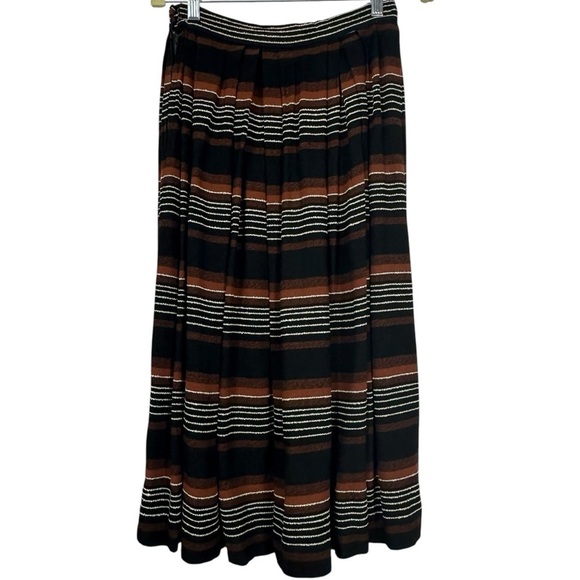 VTG. RARE 1950’s LILY MONTEZ HAND DETAILED STITCH EARTHY STRIPED BOHO MIDI SKIRT - Picture 4 of 13